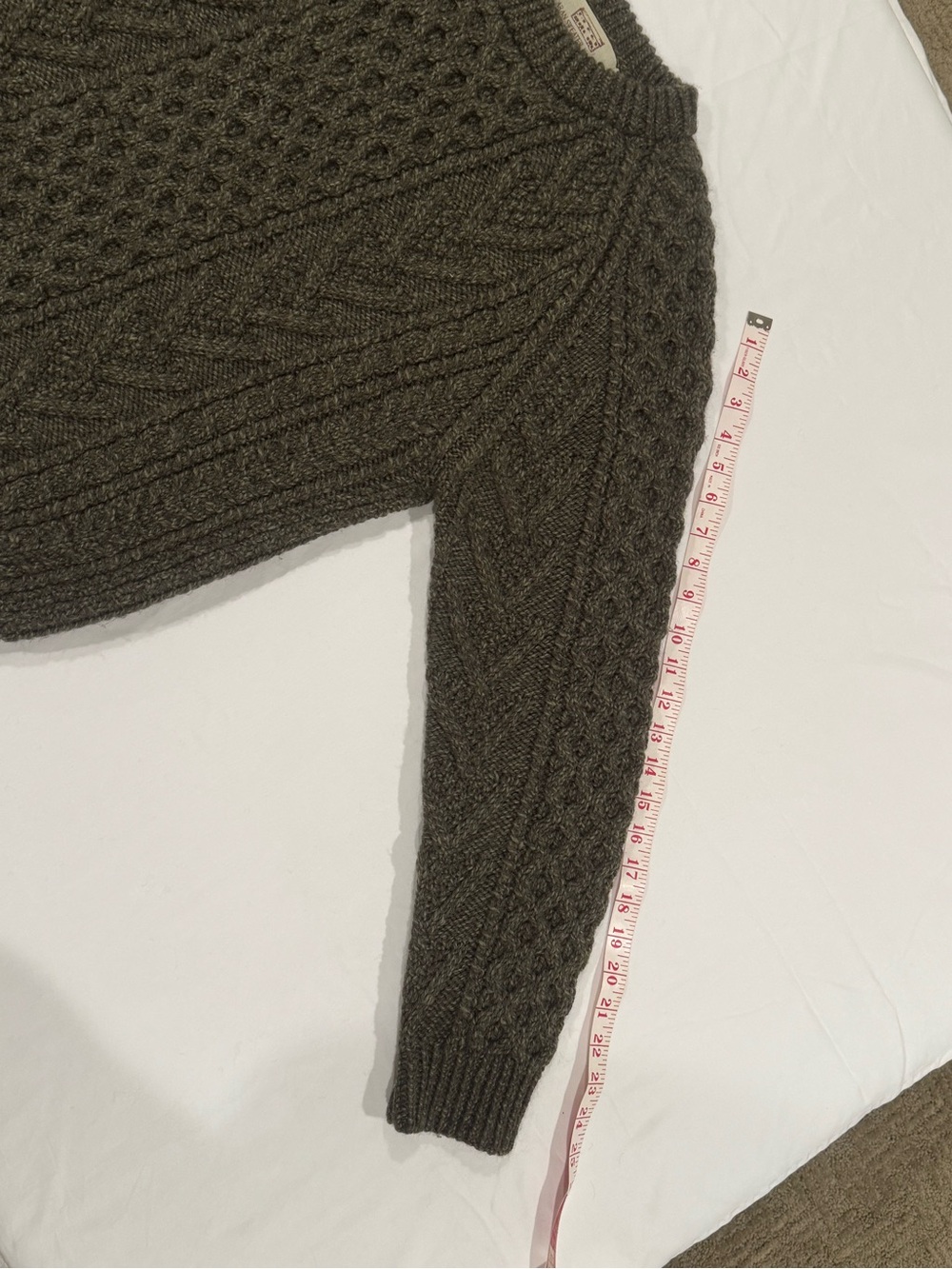 Classic Olive Cable-Knit Crewneck Sweater - Picture 9 of 11
